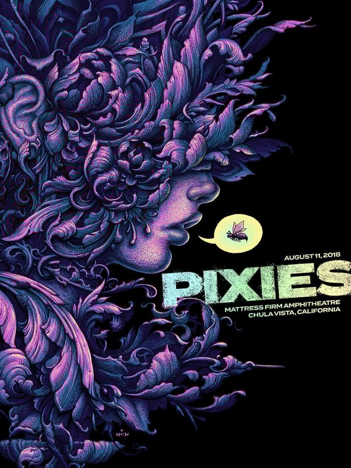 Pixies Chula Vista 2018 (FOIL) by NC Winters, 18" x 24" Screen Print