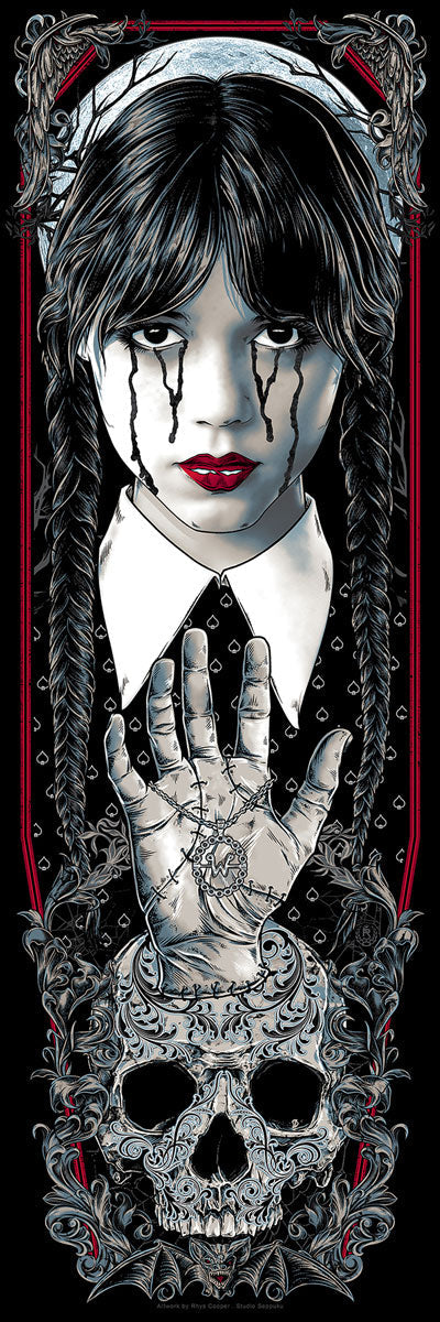 Wednesday Addams Family (Nevermore Bloody Jenny Ortega) by Rhys Cooper, 12" x 36" Screen Print