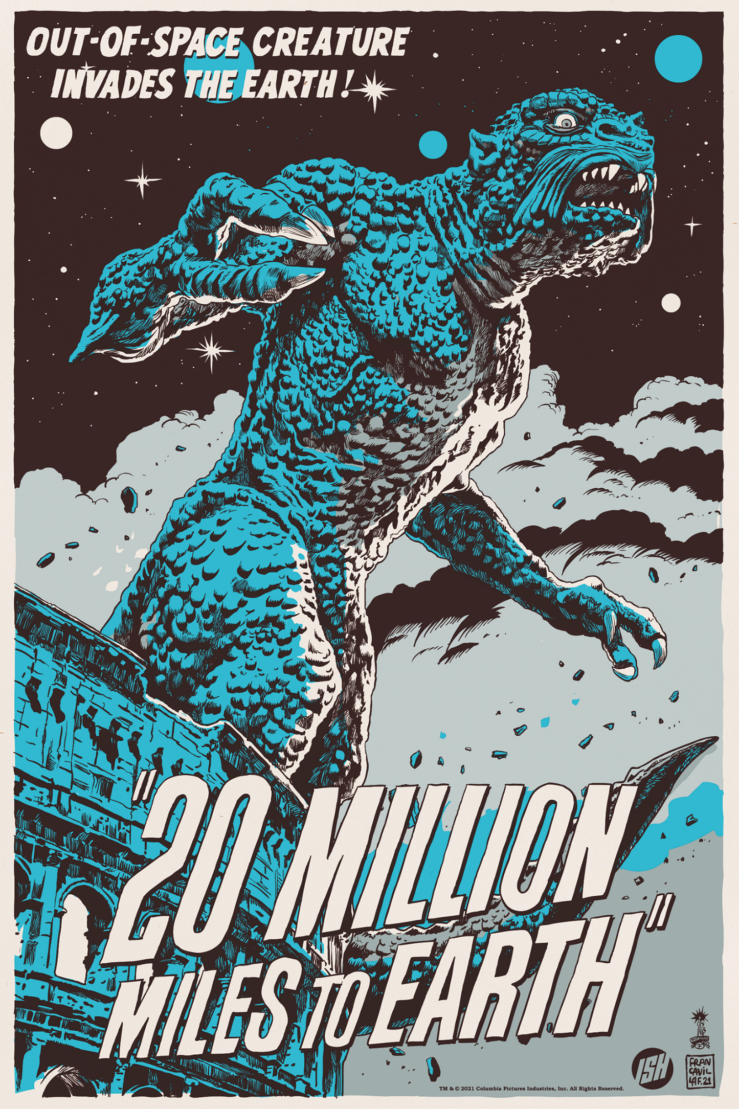 20 Million Miles to Earth Variant by Francesco Francavilla, 24" x 36" Screen Print