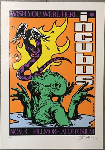 Incubus San Francisco 2001 by Jermaine Rogers, 14" x 20" Screen Print