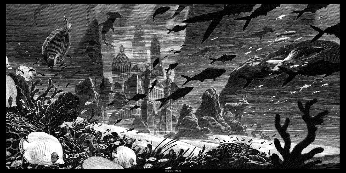 The Sunken City of Atlantis by Nicolas Delort, 24" x 12" Screen Print