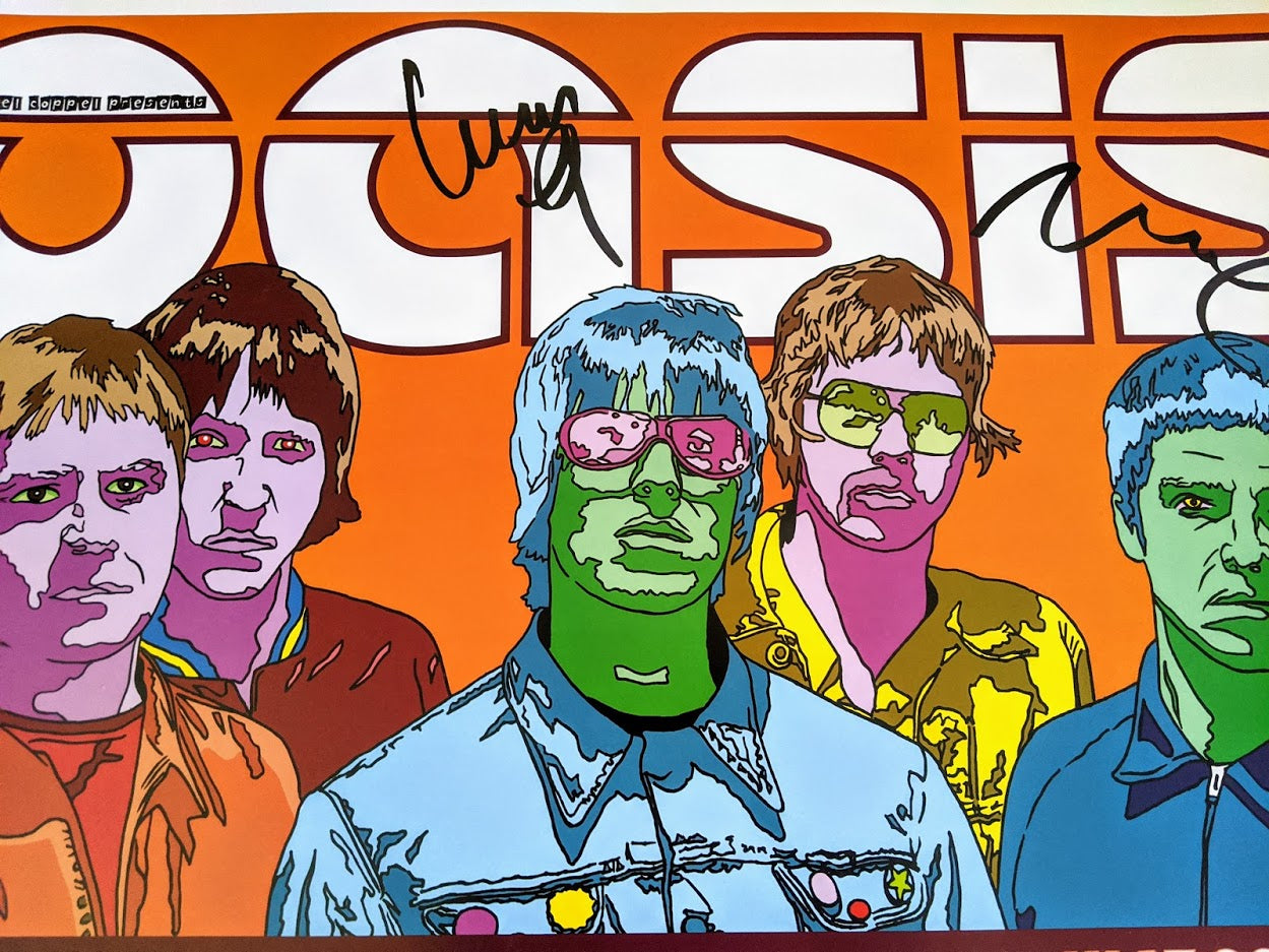 Oasis Melbourne 2002 Signed by Liam and Noel Gallagher by Gander, 27.6" X 19.7" Heavy Stock