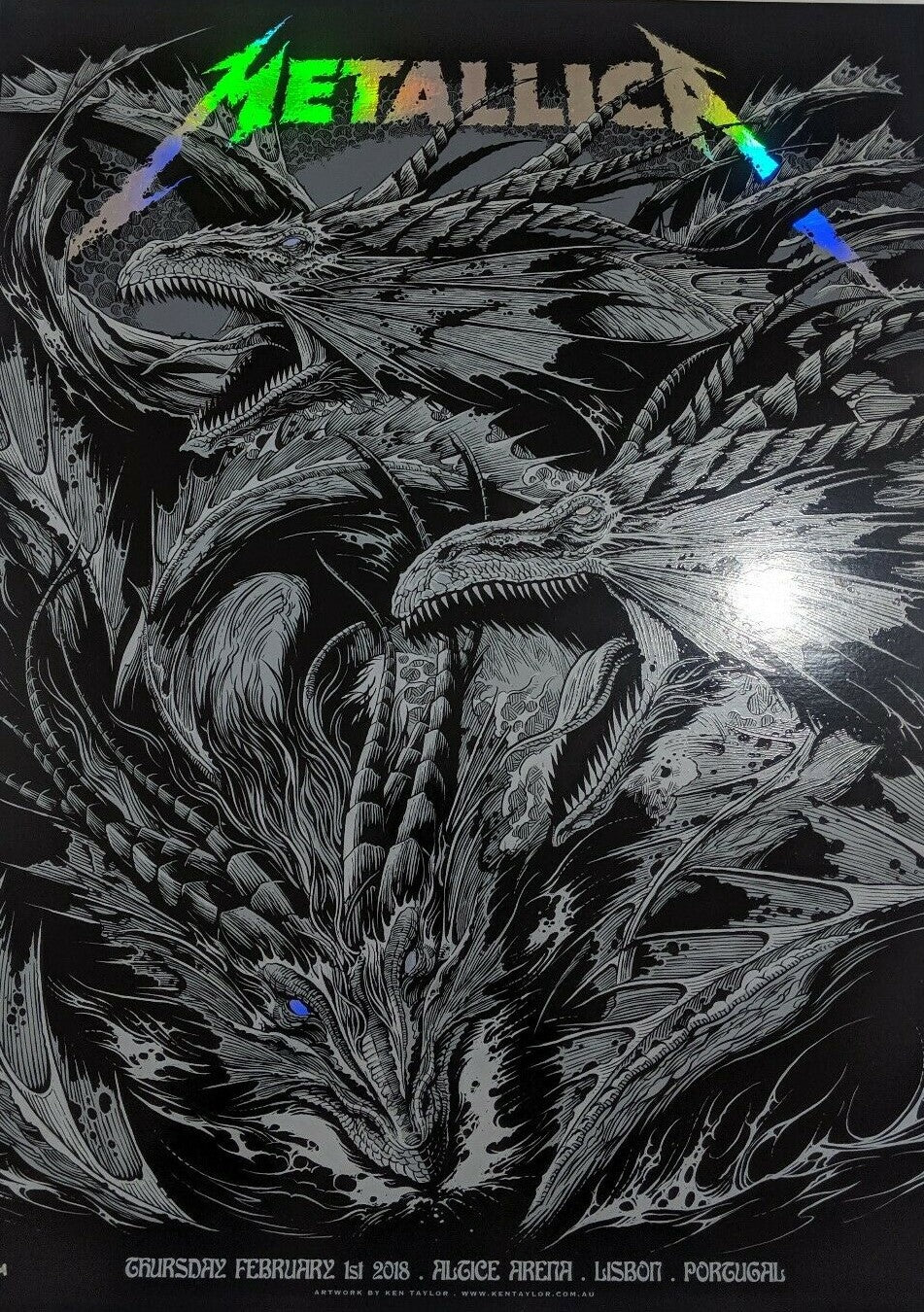 Metallica Lisbon 2018 foil by Ken Taylor, 18" x 24" Screen Print