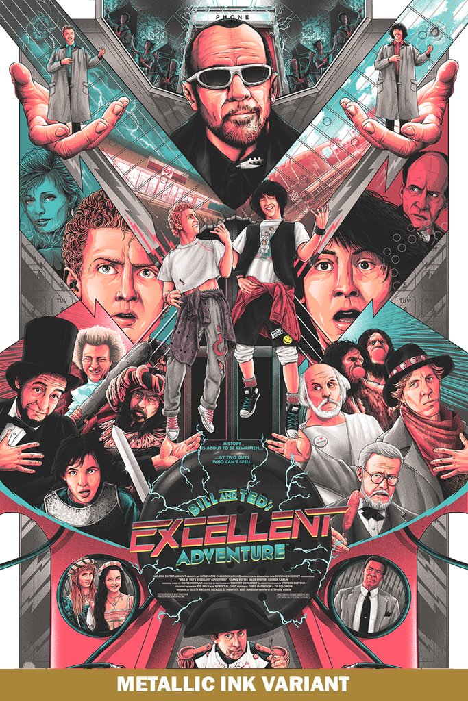 Bill & Ted's Excellent Adventure (Metallic Variant) by Matt Ryan Tobin, 24" x 36" Screen Print with Metallic Inks