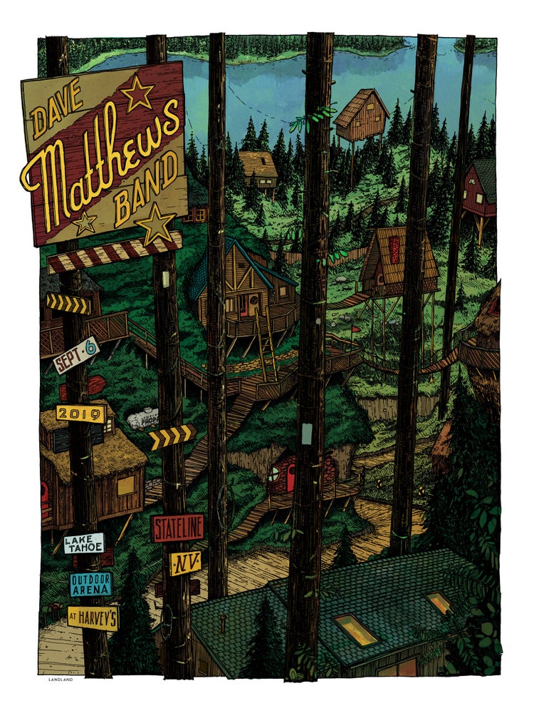 Dave Matthews Band Stateline 2019 by Landland, 18" x 24" Screen Print
