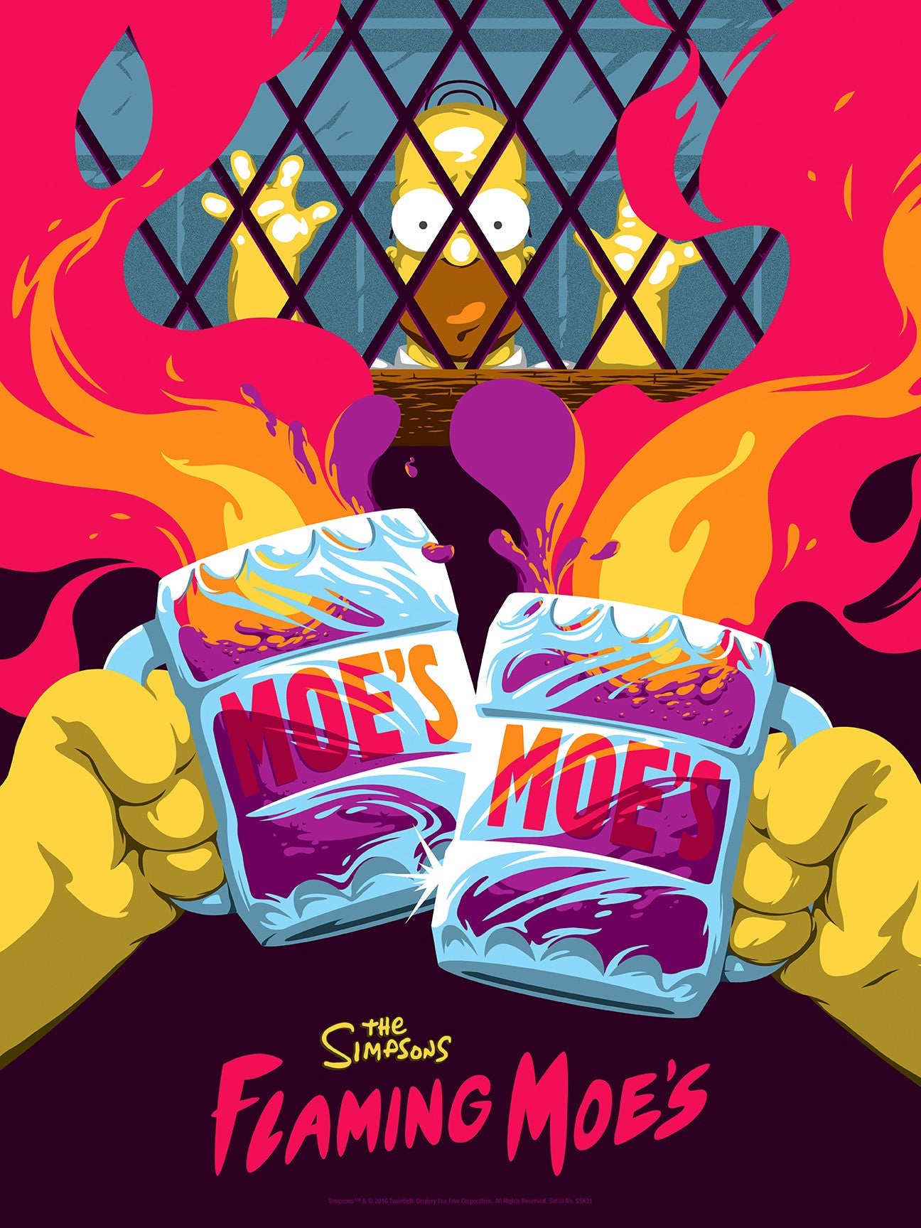 The Simpsons Flaming Moe's by Florey, 18" x 24" Screen Print
