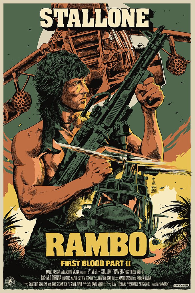 Rambo: First Blood Part II by Francesco Francavilla, 24" x 36" Screen Print