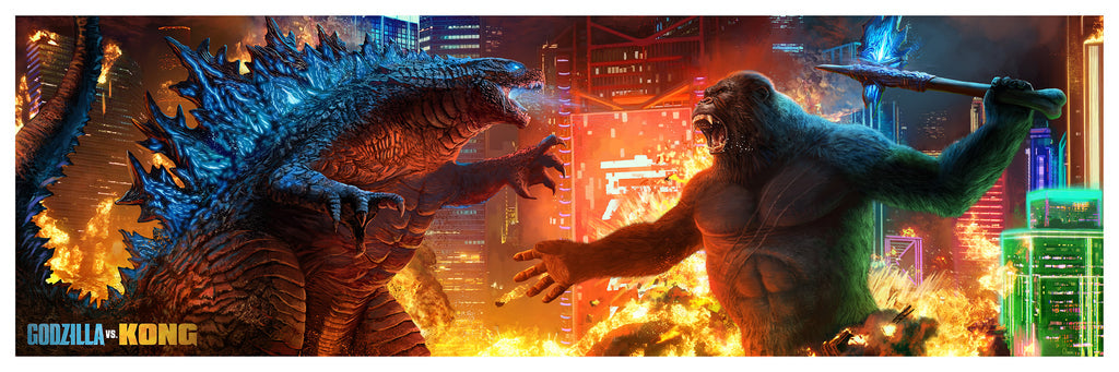 Godzilla vs. Kong by Pablo Olivera, 36" x 12" Fine Art Giclee