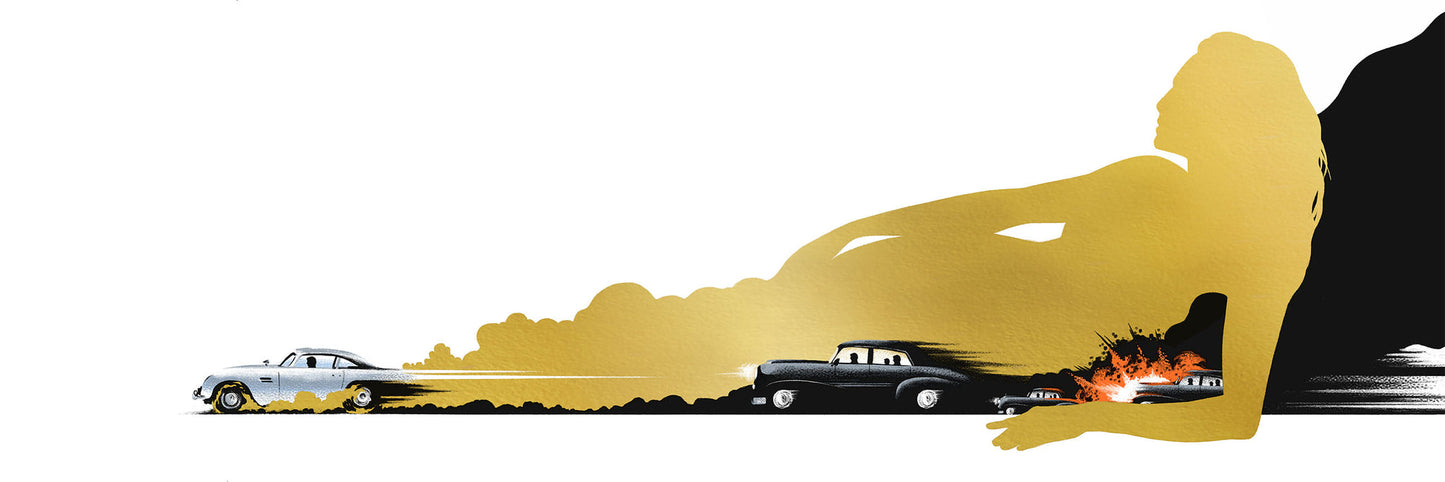 James Bond: Goldfinger (DB5 Chase) by Lyndon Willoughby, 36" x 12" Screen Print