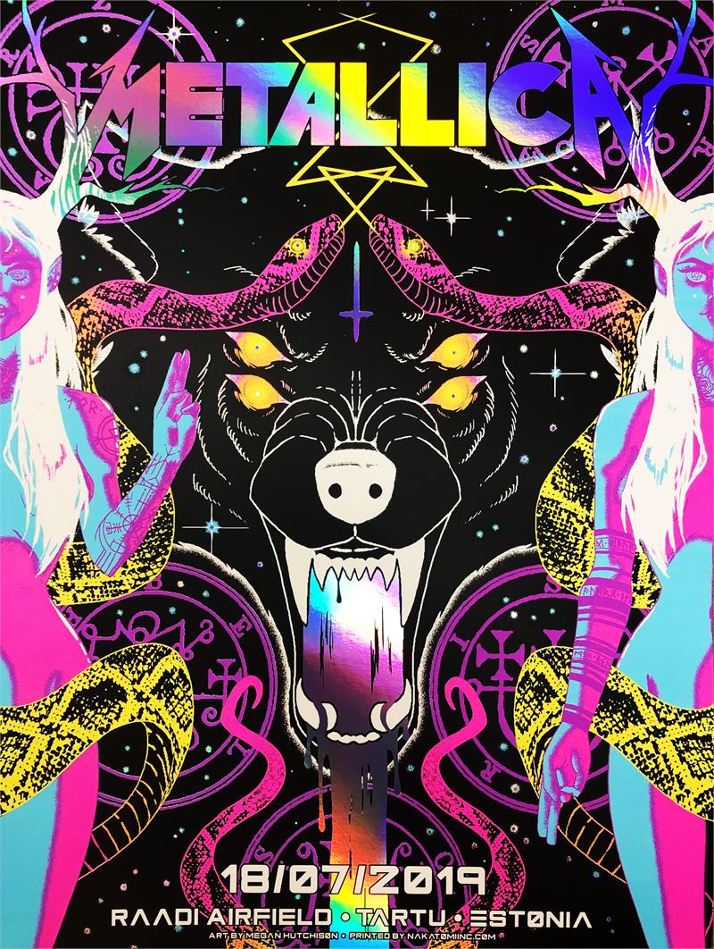 Metallica Tartu 2019 Foil Variant by Megan Hutchison, 18" x 24" Screen Print