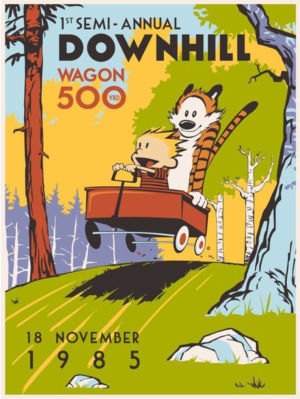 Calvin and Hobbes (The Downhill Wagon 500) by Steve Thomas, 18" x 24 Screen Print