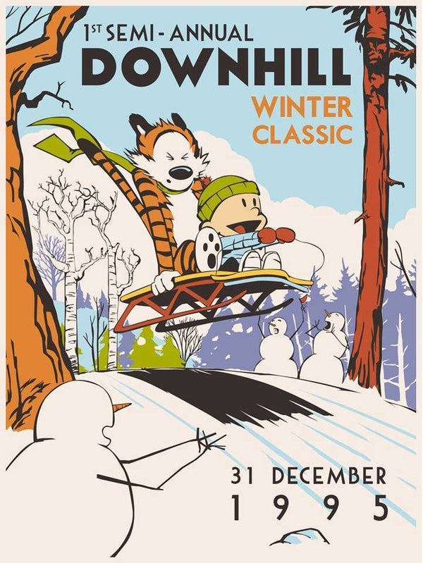 Calvin and Hobbes (The Downhill Winter Classic) by Steve Thomas, 18" x 24 Screen Print