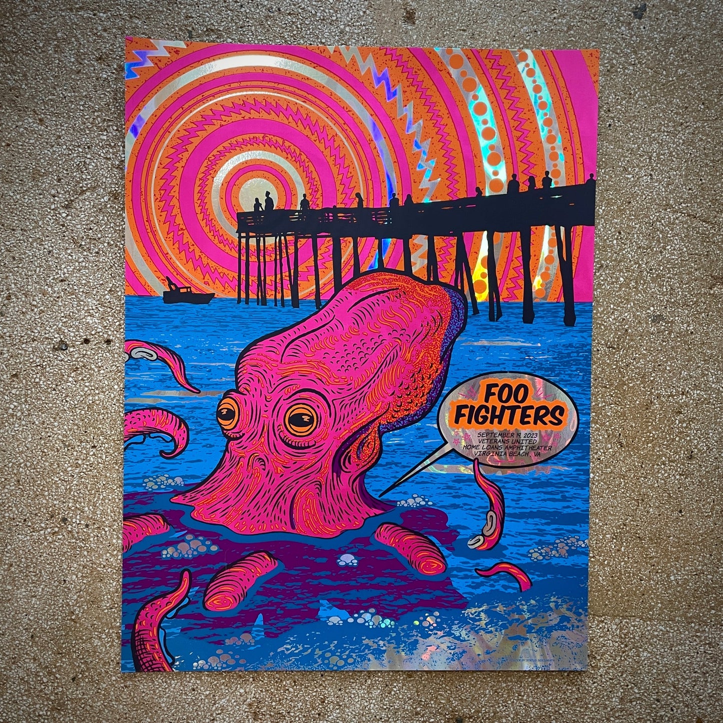 Foo Fighters Virginia Beach 2023 (FOIL Variant) by Justin Helton, 18" x 24" Screen Print