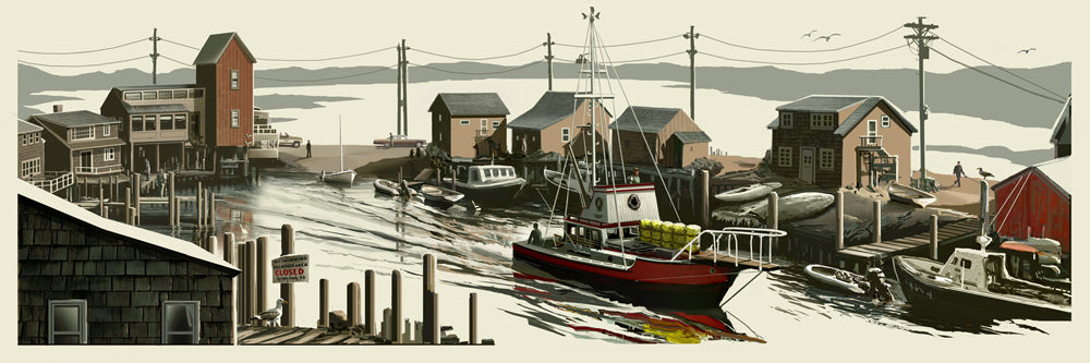 Jaws (Out to Sea Variant) by JC Richard, 12" x 36" Screen Print