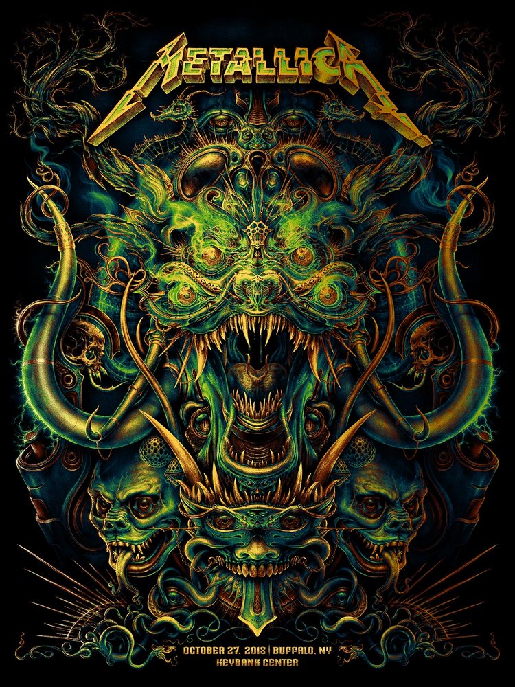 Metallica Buffalo 2018 gold foil by N.C. Winters, 18" x 24" Screen Print