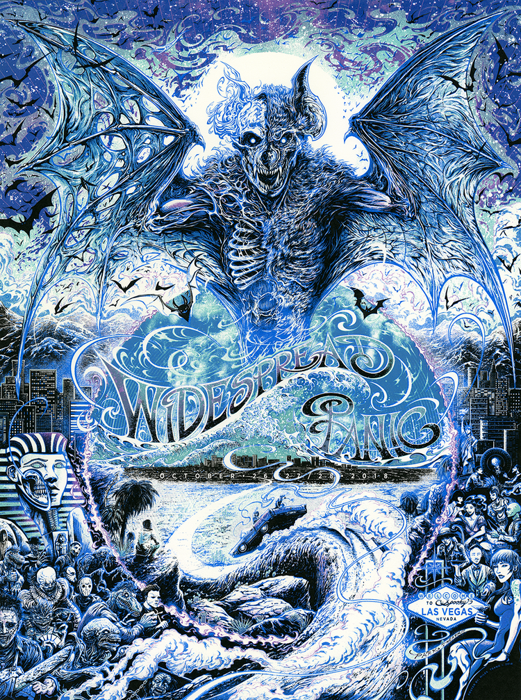 Widespread Panic Las Vegas 2018 cool variant by Miles Tsang, 18" x 24" Screen Print