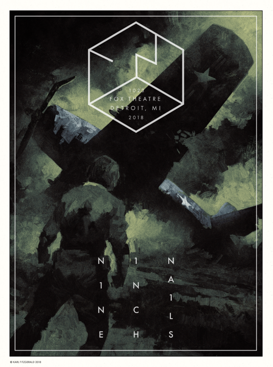 Nine Inch Nails Detroit 2018 by Karl Fitzgerald, 18" x 24" Screen Print