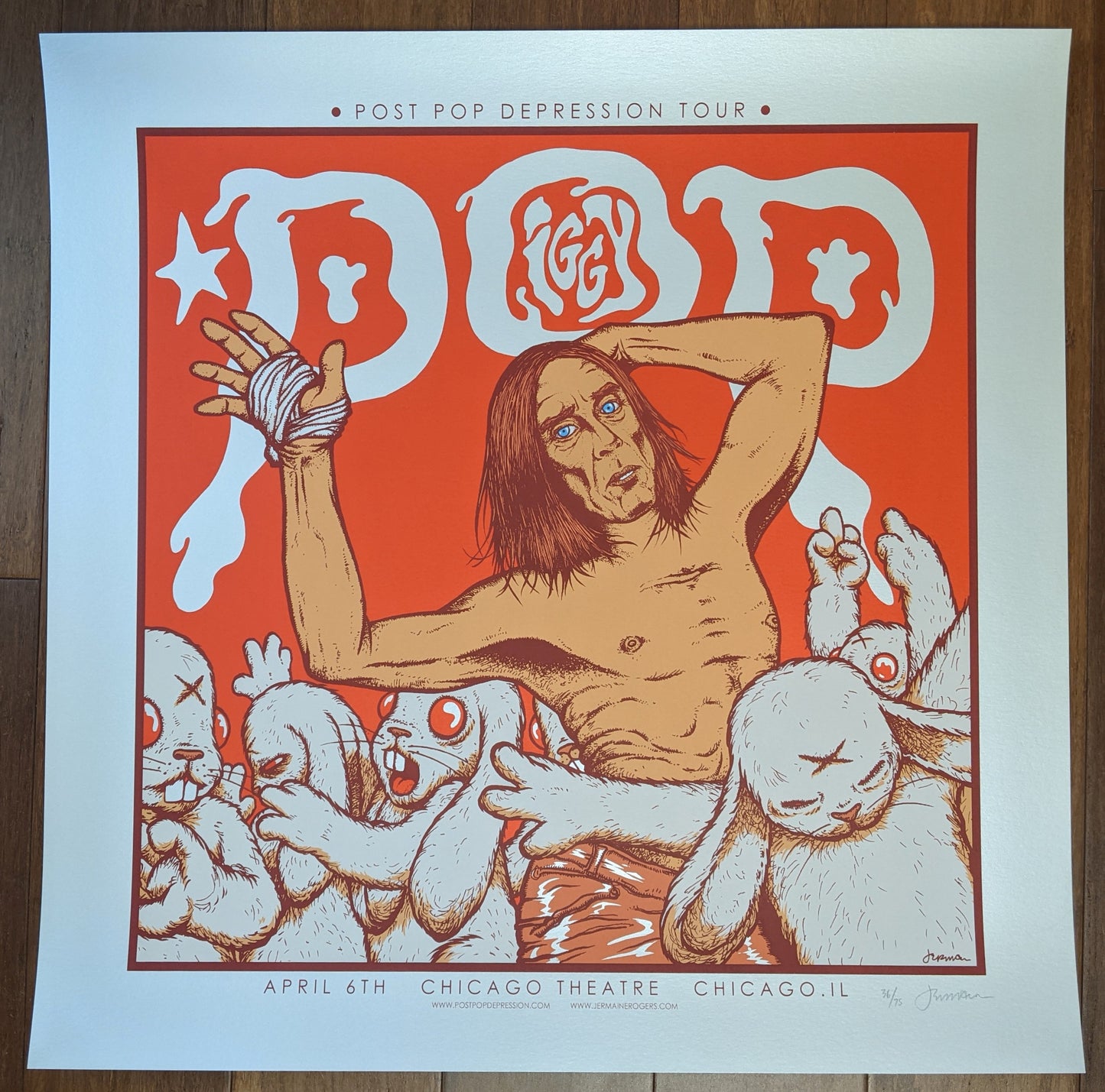 Iggy Pop Chicago 2016 by Jermaine Rogers, 24" x 24" Screen Print