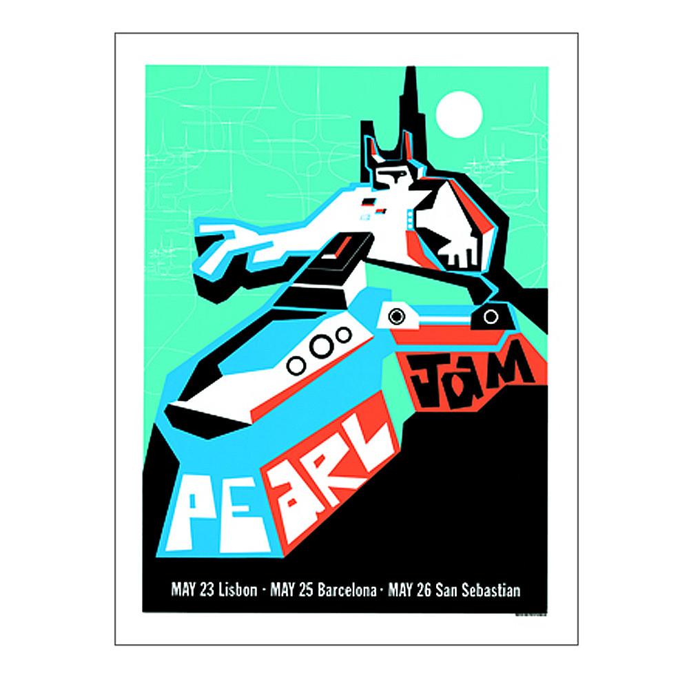 Pearl Jam Lisbon, Barcelona, San Sebastian 2000 by Ames Bros, 18" x 24" Screen Print