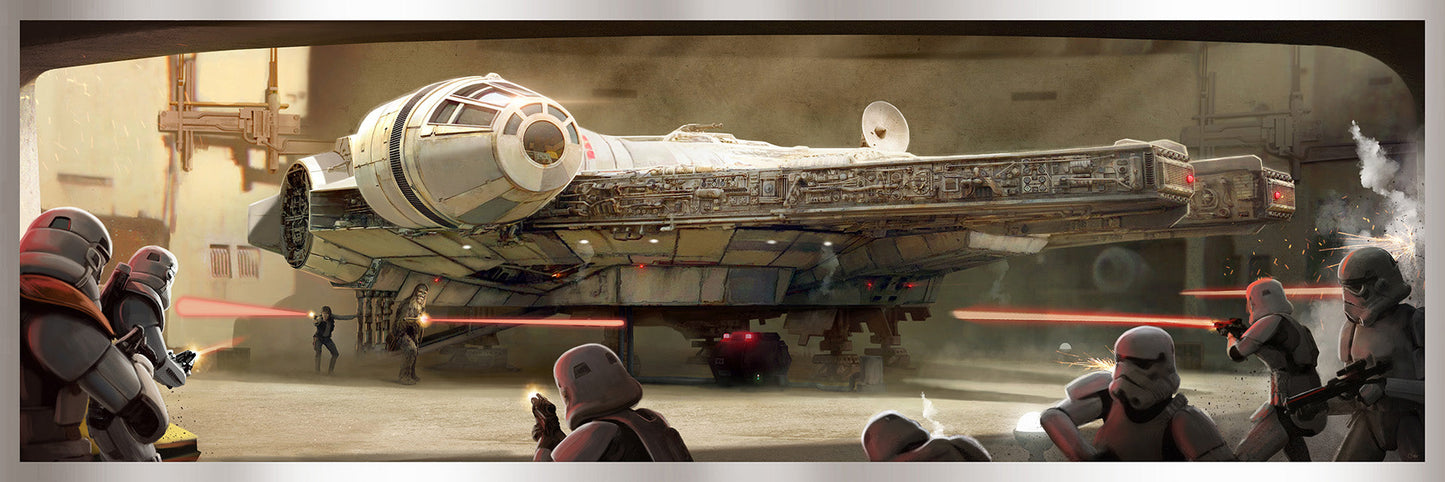 Star Wars (Docking Bay) by Pablo Olivera, 36" x 12" Fine art giclee on metallic foil paper