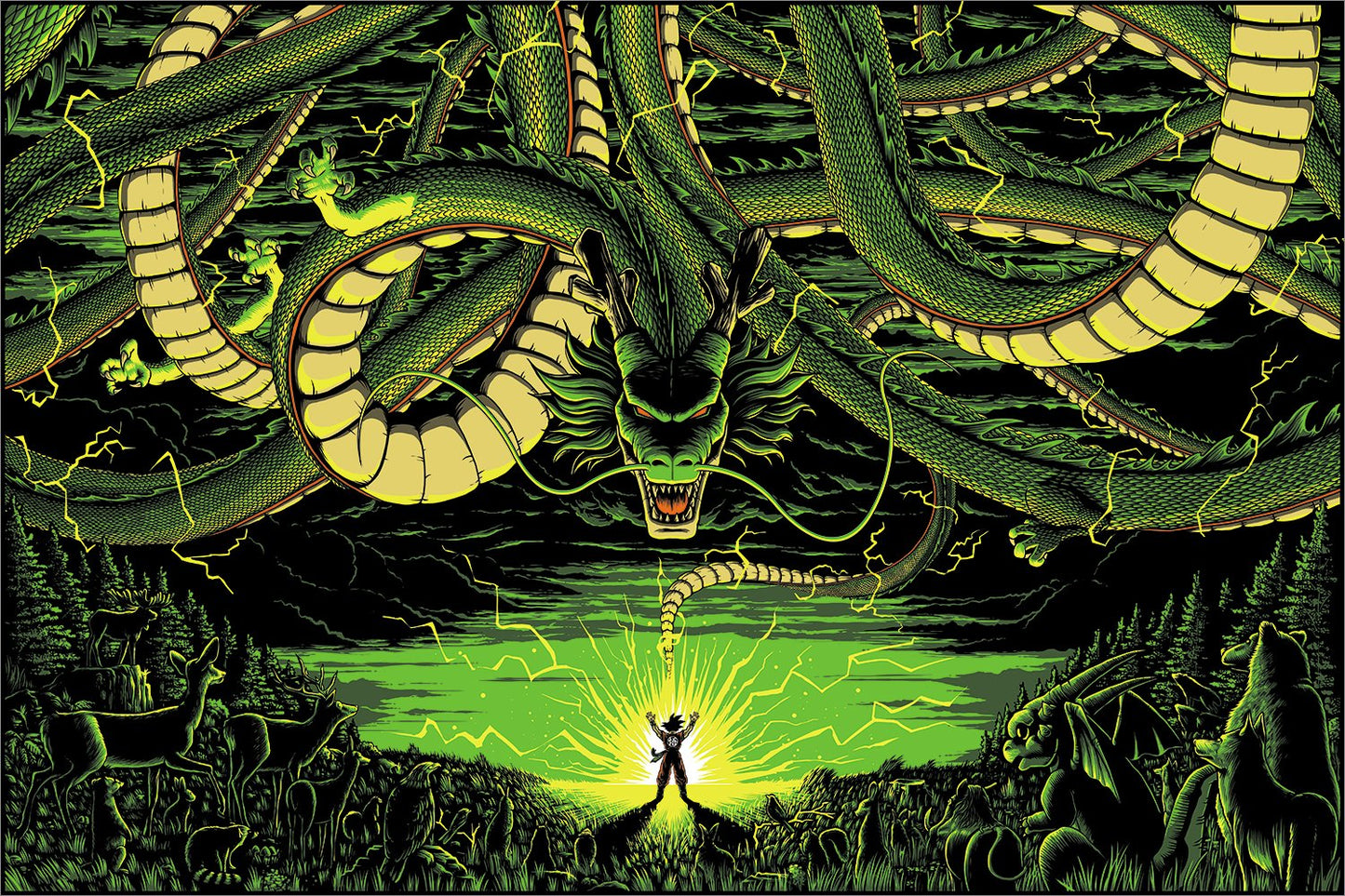 Dragon Ball Z by Sam Mayle, 24" x 16" Screen Print with fluorescent ink