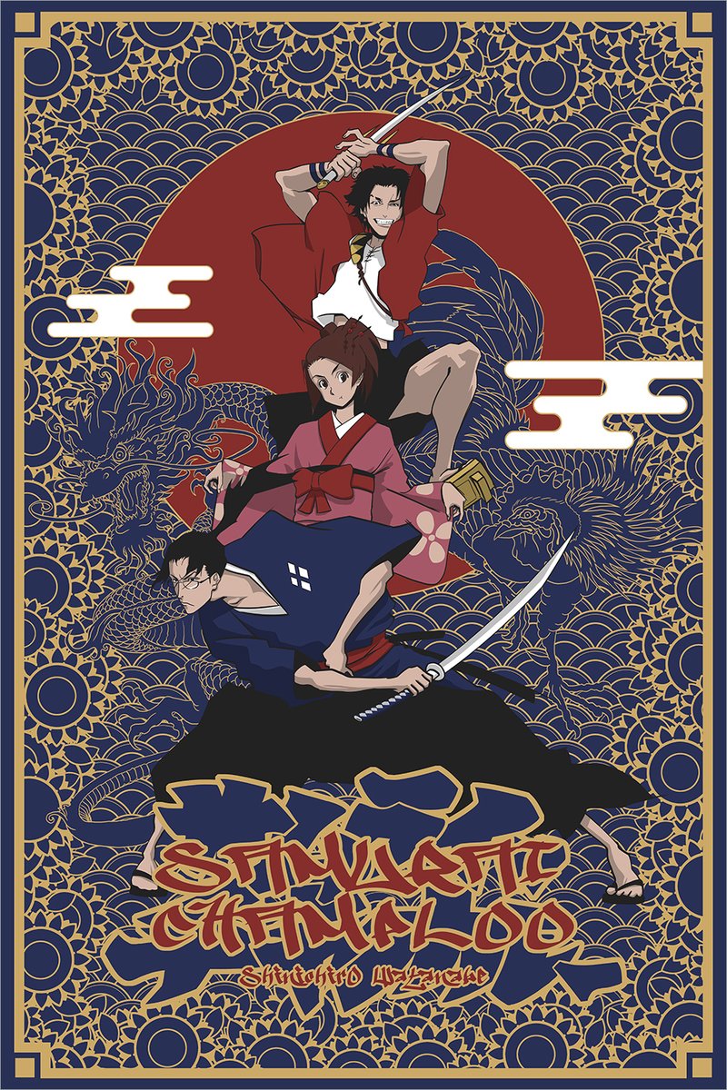 Samurai Champloo (Gold Variant) by Yvan Quinet, 24" x 36" Screen Print