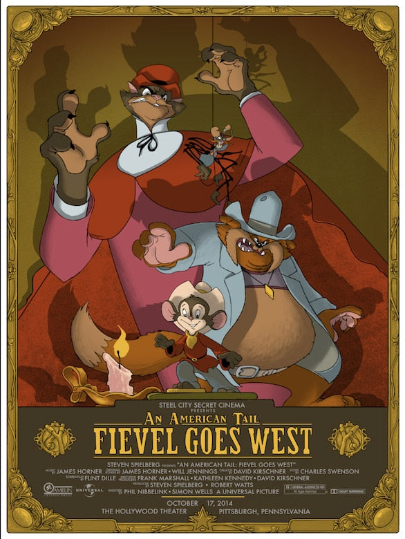 An American Tail Fievel Goes West by Rich Kelly, 18" x 24" Screen Print