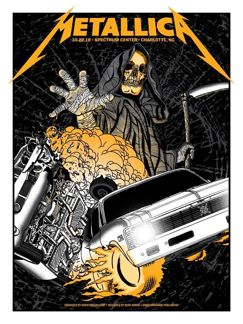 Metallica Charlotte 2018 by Russ Moore, 18" x 24" Lithograph