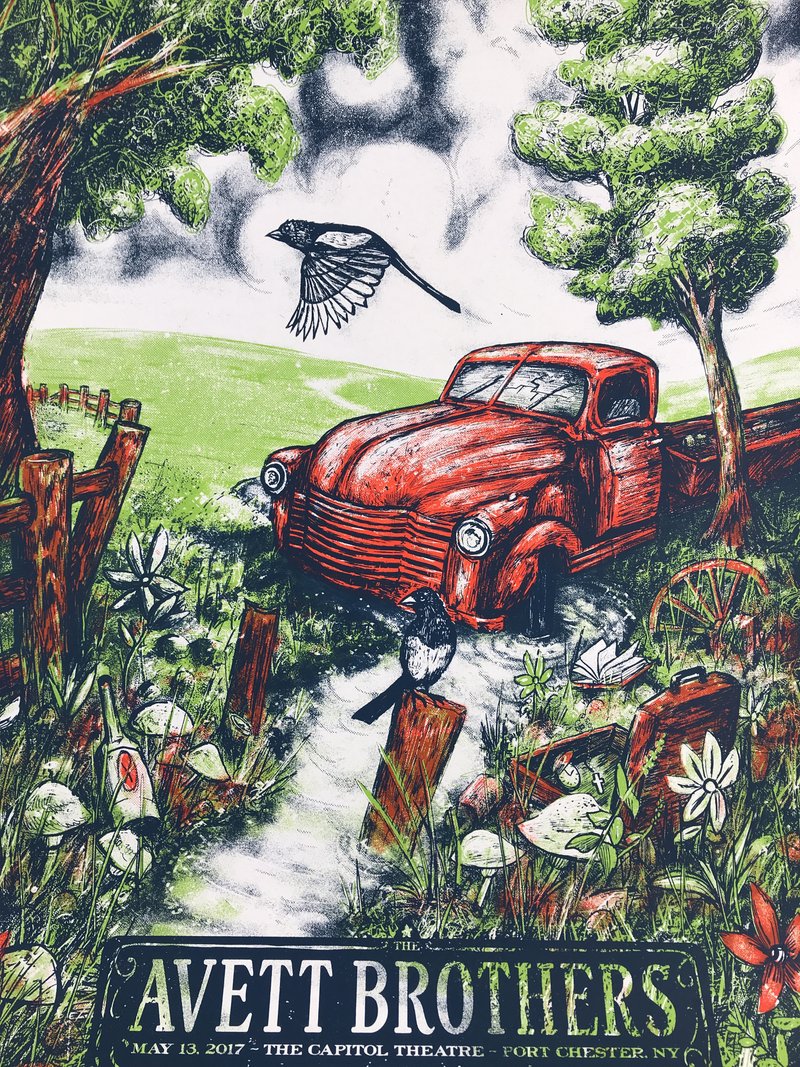 Avett Brothers Port Chester 2017 by Zeb Love, 18" x 24" Screen Print