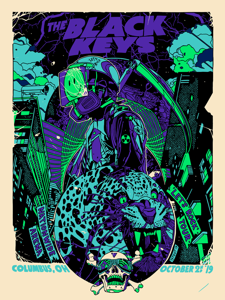 The Black Keys Columbus 2019 variant by Tyler Stout, 18" x 24" Screen Print