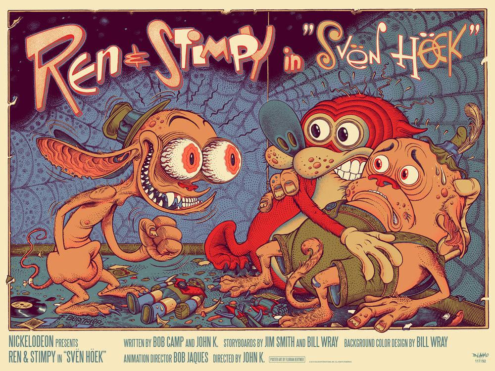 Ren & Stimpy Sven Hoek by Florian Bertmer, 24" x 18" Screen Print