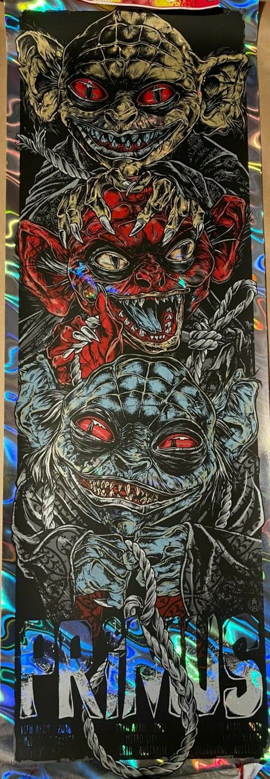 Primus Adelaide, Perth, Melbourne 2018 Variant Foil by Rhys Cooper, 12" x 36" Screen Print on foil paper