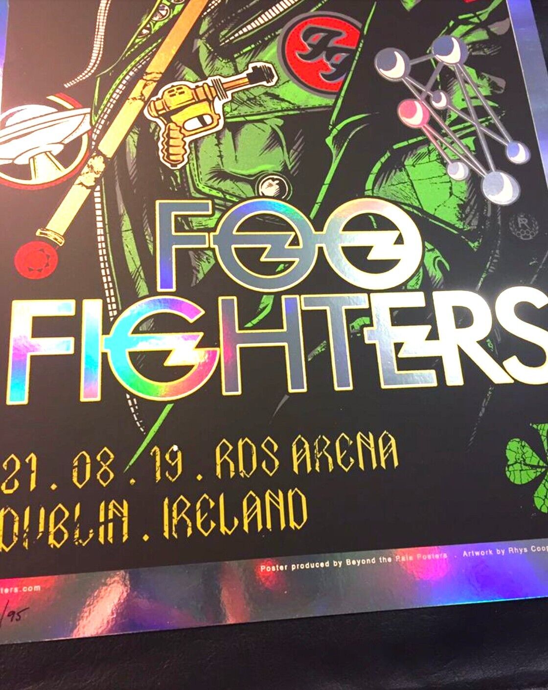 Foo Fighters Dublin 2019 (FOIL Variant) by Rhys Cooper, 12" x 36" Screen Print on Foil