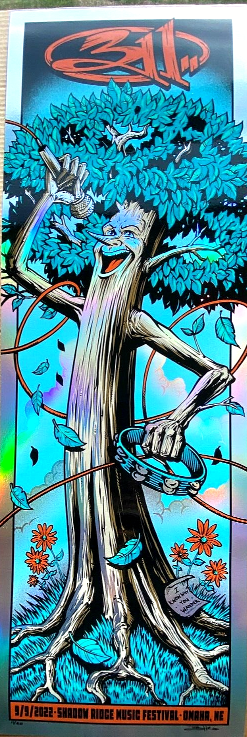 311 Omaha 2022 Rainbow Foil by Brandon Heart, 12" x 36" Screen Print on Foi