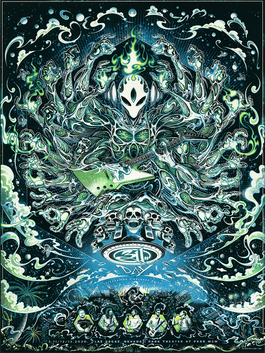 311 Las Vegas 2020 GID Grassroots Green variant by Miles Tsang, 18" x 24" Screen Print