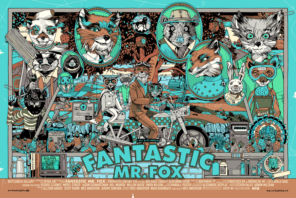 Fantastic Mr. Fox (variant) by Tyler Stout, 36" x 24" Screen Print