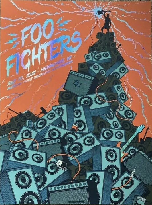 Foo Fighters Milwaukee 2021 Foil by Justin Helton (Status Serigraph), 18" x 24" Screen Print on foil paper