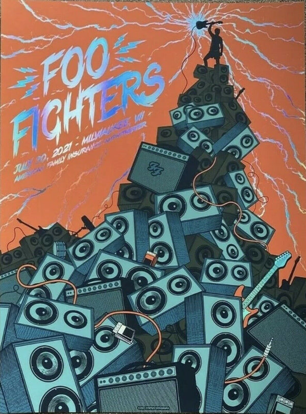 Foo Fighters Milwaukee 2021 Foil by Justin Helton (Status Serigraph), 18" x 24" Screen Print on foil paper