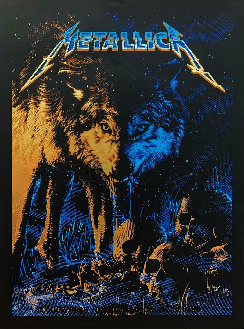 Metallica Zurich 2019 Gold Variant by Tracie Ching, 18" x 24" Screen Print