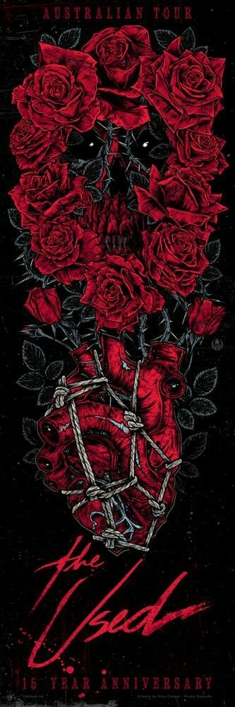 The Used Various (tour) 2016 by Rhys Cooper, 12" x 36" Screen Print