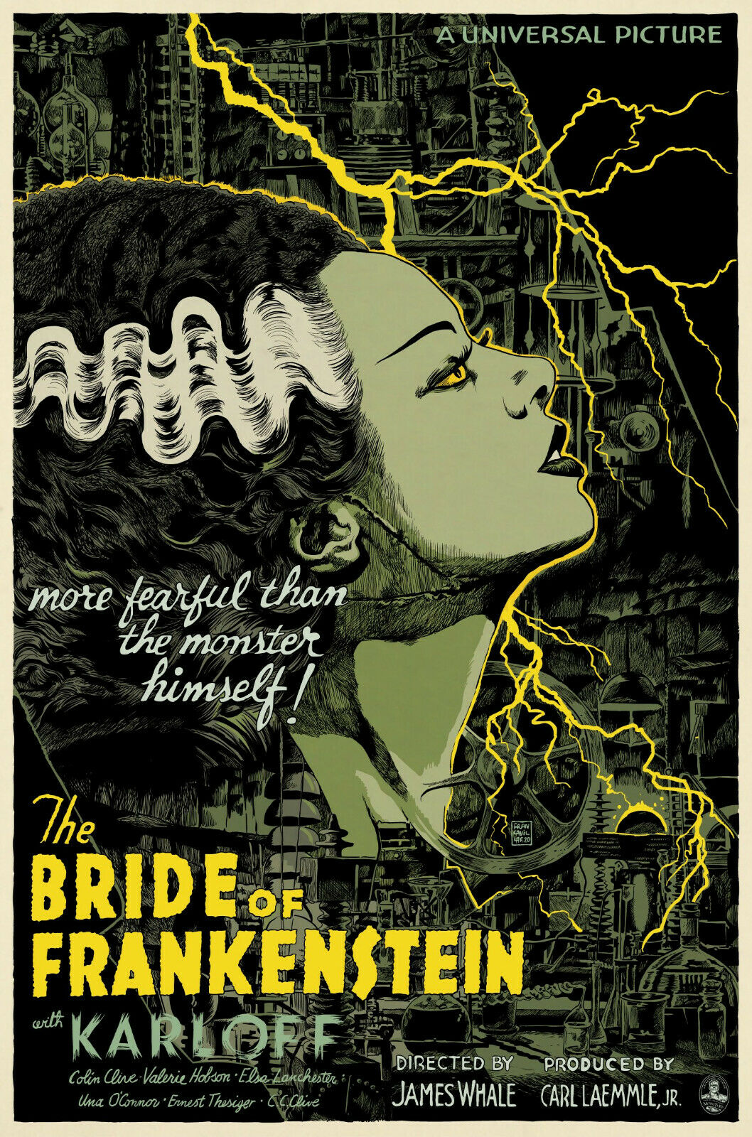 The Bride of Frankenstein (Variant) by Francisco Francavilla, 24" x 36" Screen Print