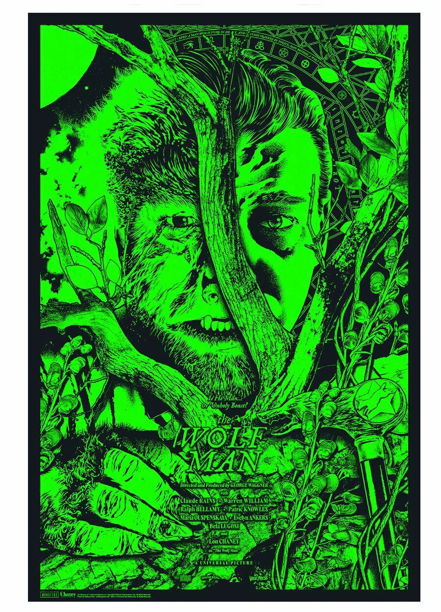 The Wolf Man (GID Variant) by Anthony Petrie, 24" x 36" Screen Print