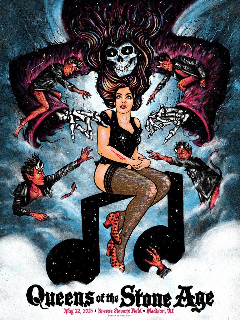 Queens of the Stone Age Madison 2018 by Zeb Love, 18" x 24" Screen Print