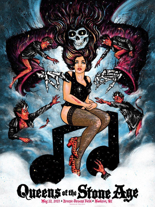 Queens of the Stone Age Madison 2018 by Zeb Love, 18" x 24" Screen Print