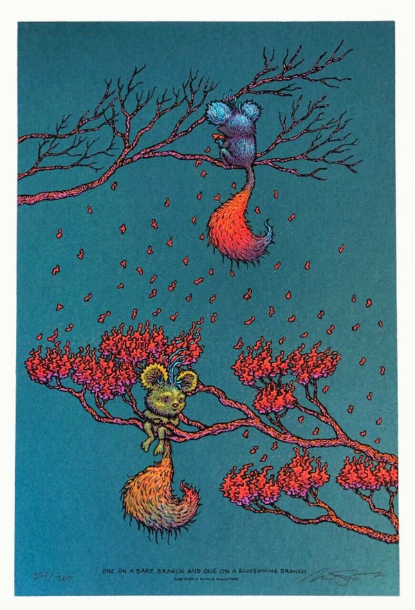One on a Bare Branch One on a Blossoming Branch by Marq Spusta, 11" x 17" Screen Print