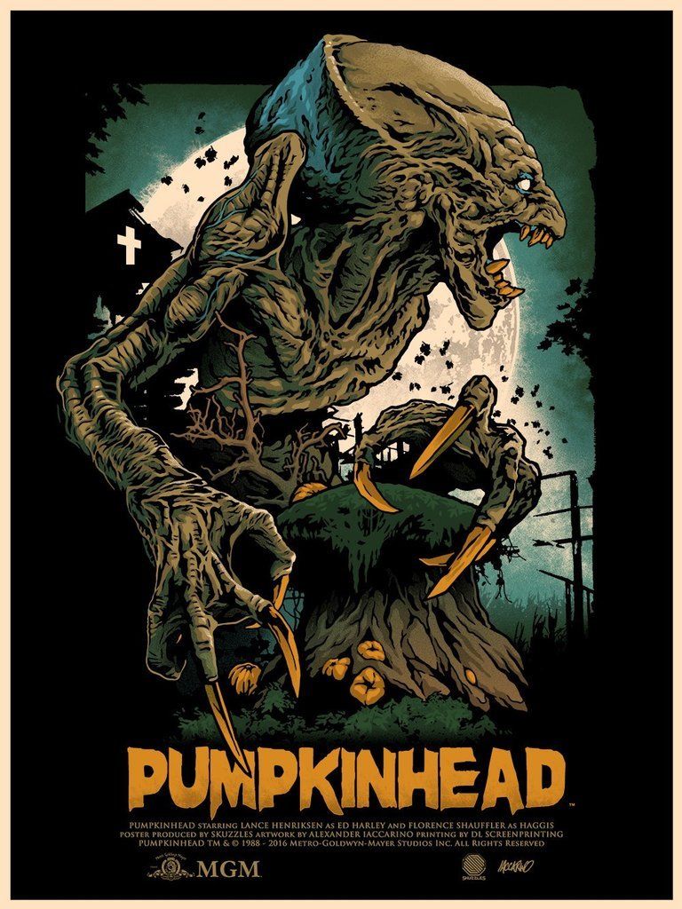 Pumpkinhead (black variant) by Alexander Iaccarino, 18" x 24" Screen Print on black metallic paper