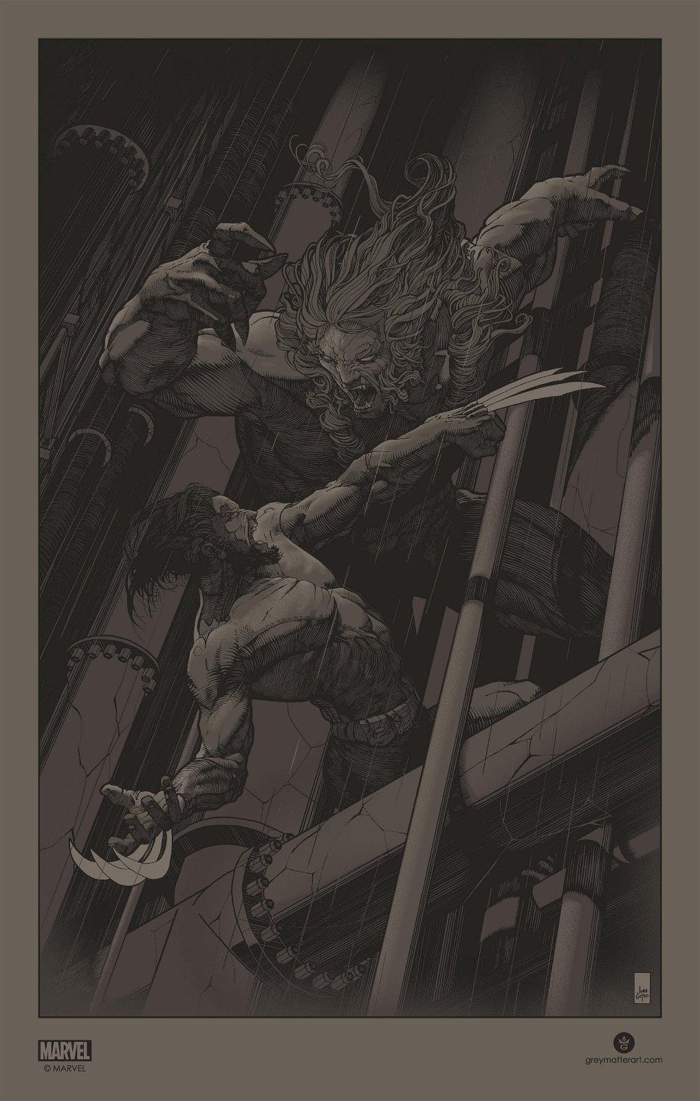 Wolverine vs. Sabertooth (X-Men) (variant) by John Guydo, 14" x 22" Screen Print