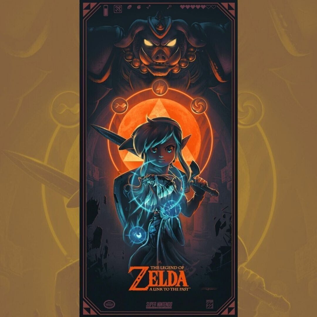 Zelda A Link to the Past by Juan Ramos, 18" x 36" Screen Print