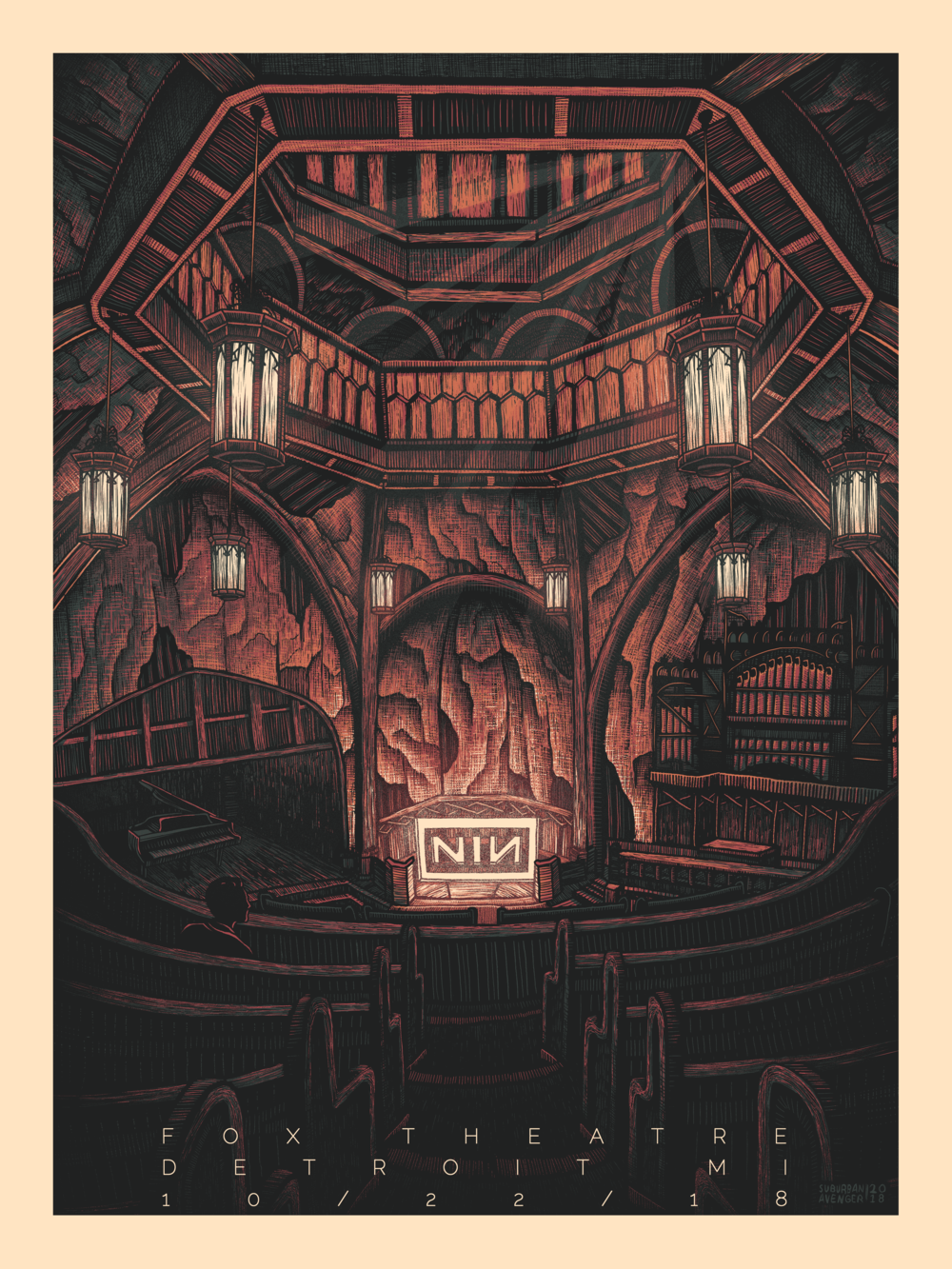 Nine Inch Nails Detroit 2018 by Luke Martin, 18" x 24" Screen Print