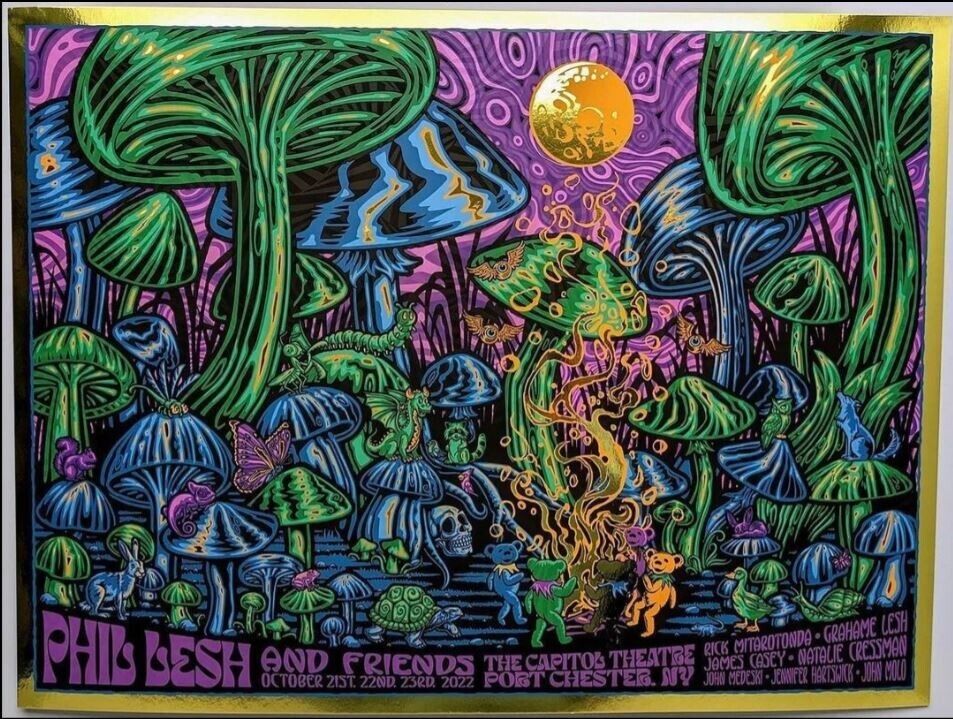 Phil Lesh & Friends Port Chester 2022 Gold Foil by Todd Slater, 18" x 24" Screen Print